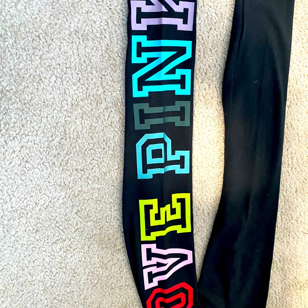 Pink leggings-BRAND NEW!! Black with multicolored writing down leg
